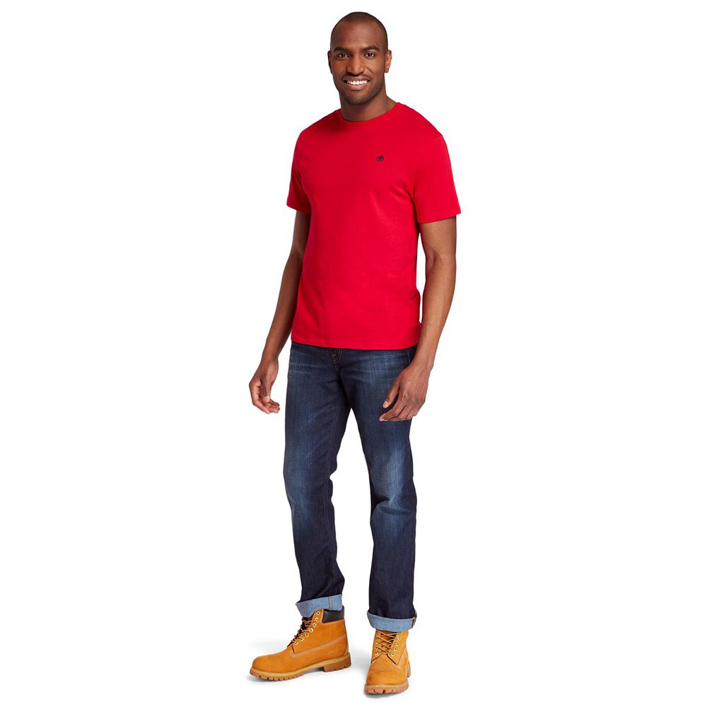 Timberland Mens T-Shirts Embroidered Logo - Red - India IJ8420965